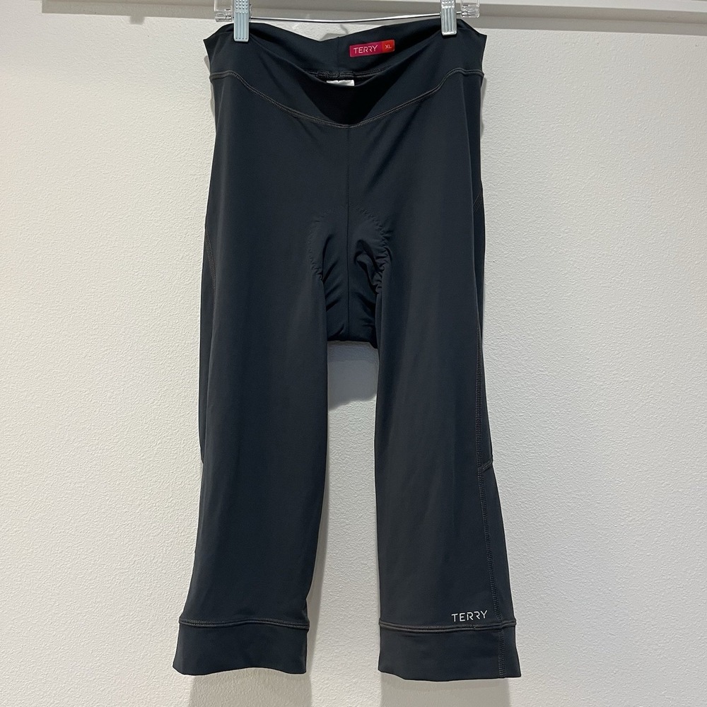 Womens Terry Bicycling bike capris, size XL Grey Stretchy No Pockets Padded Butt